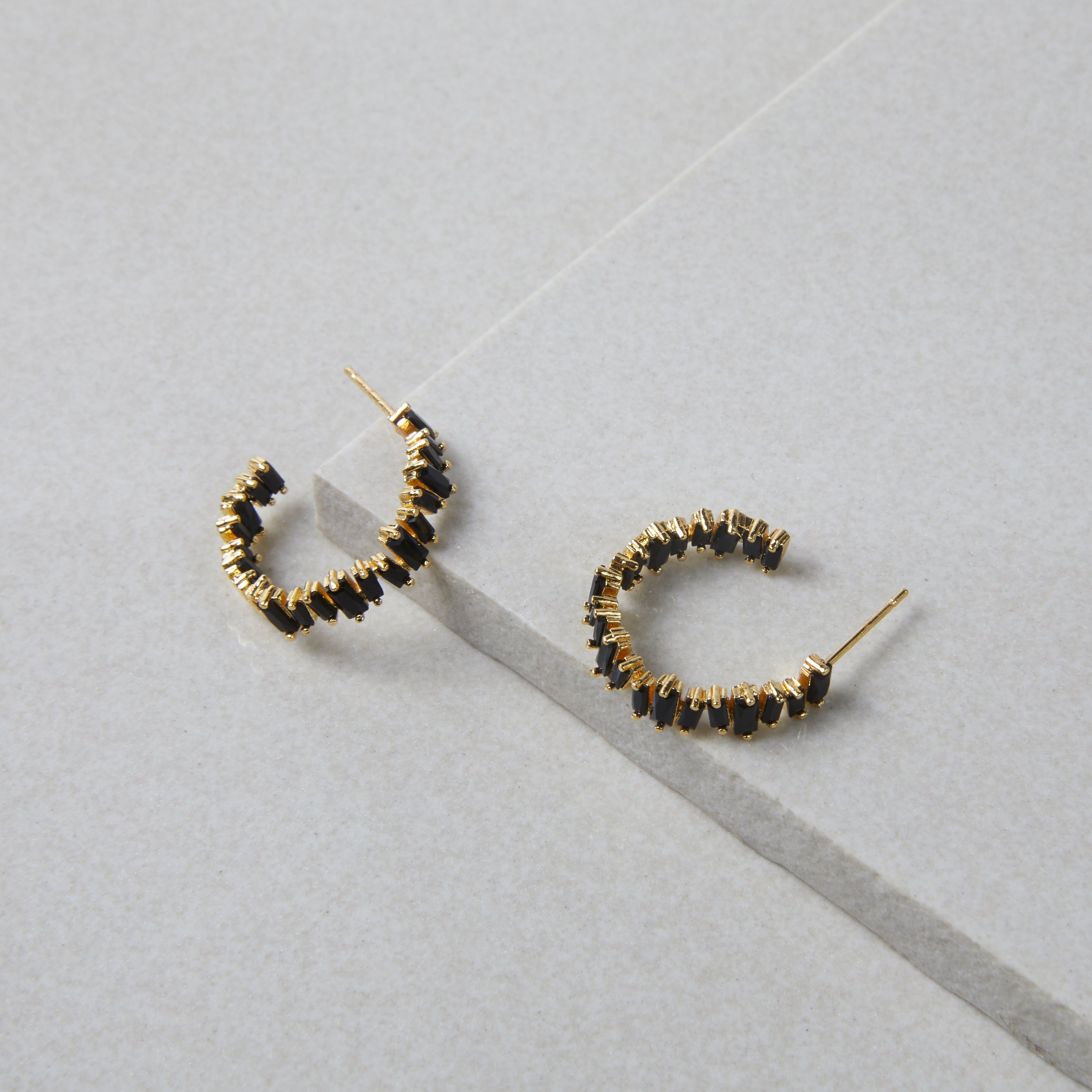 Black and Gold Cubic Zirconia Hoops