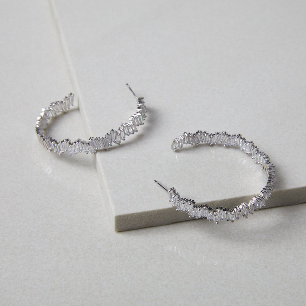 Silver Cubic Zirconia Large Hoops