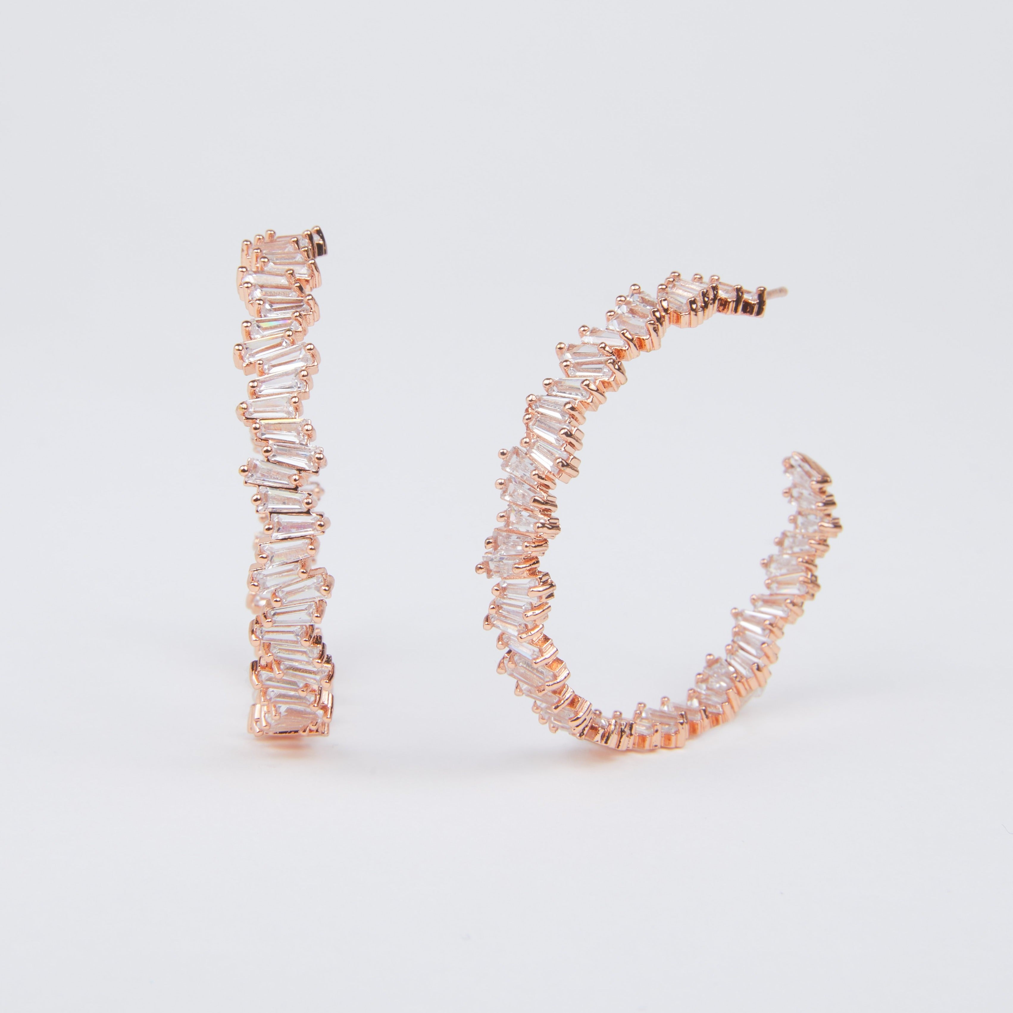 Rose Gold Cubic Zirconia Large Hoops